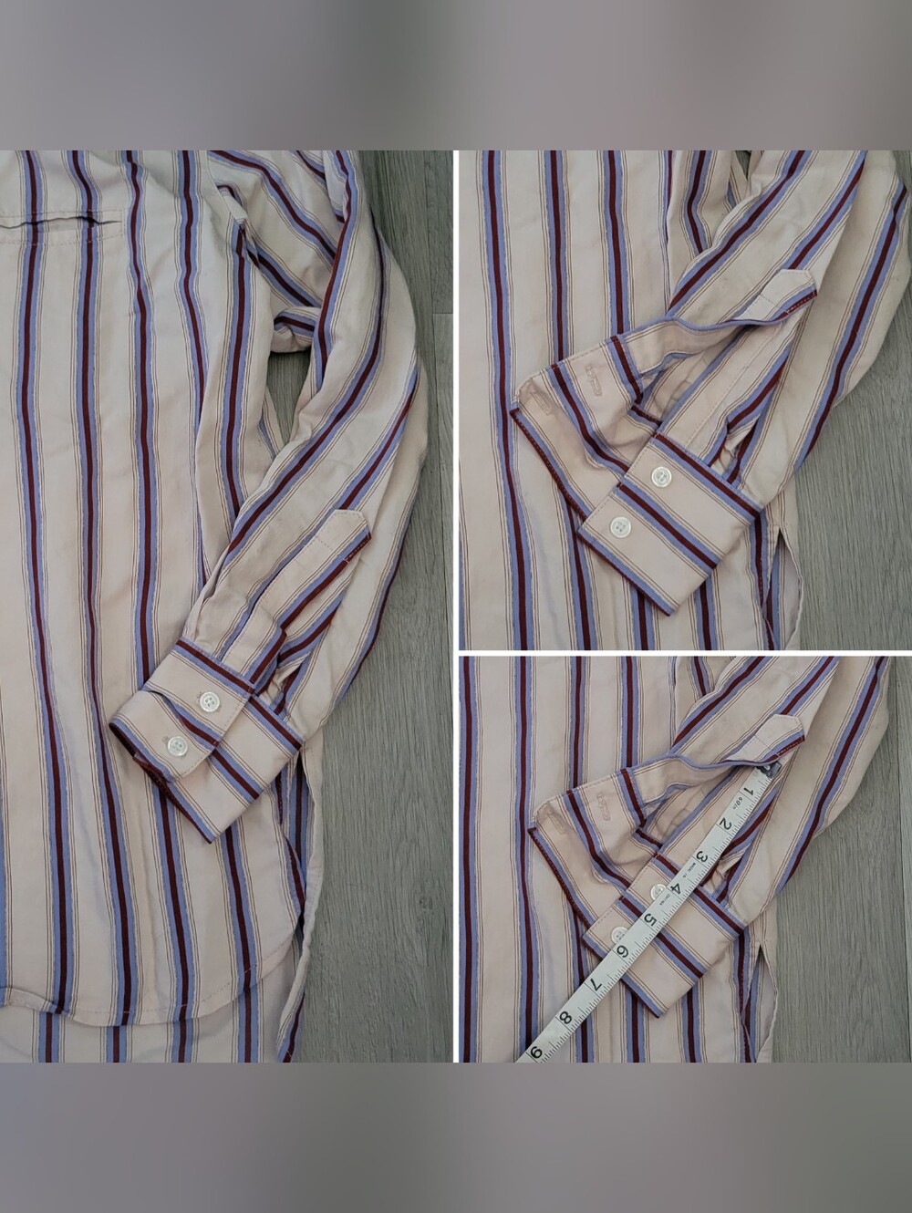 Smythe Over the Head Shirt Ecru Banker Striped Cream & Blue Blouse, Extra Large - Picture 9 of 14